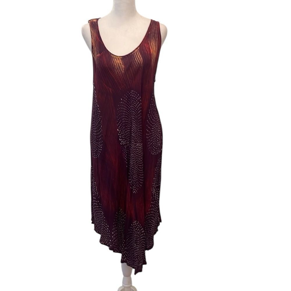 Young USA OSFM burgundy purple and cream print flowy sleeveless dress EUC